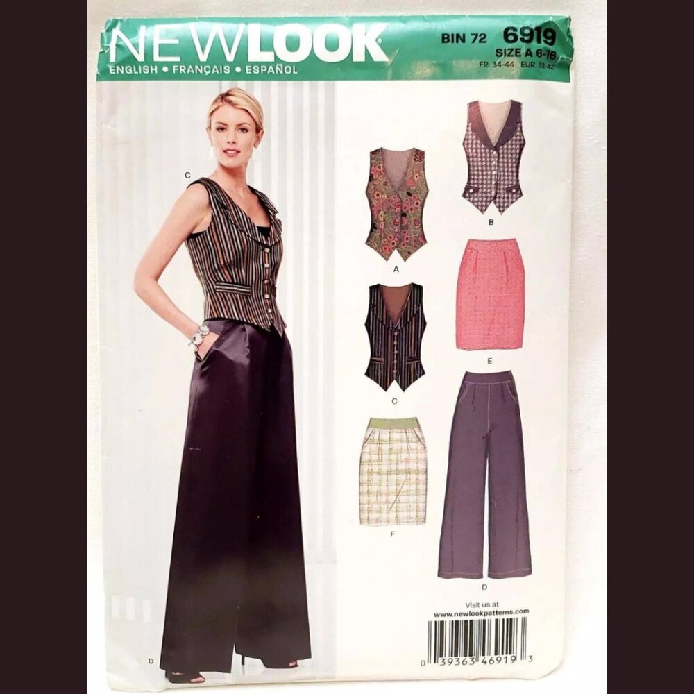 New Look by Simplicity 6919 Size A 6-16 Vest Skirt Wide Leg Pants Uncut 2009